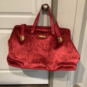 Luxurious Red Embossed Tote Bag with Gold Accents